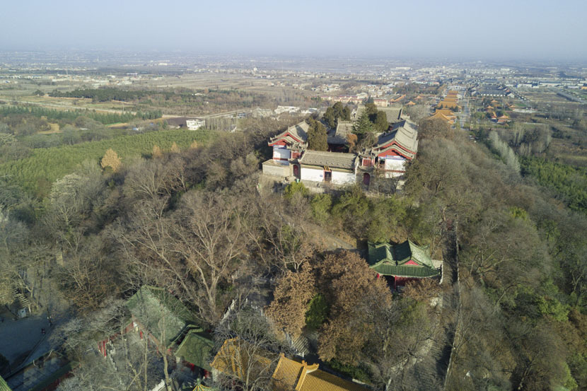 An aerial view of part of the Louguantai Taoist Temple complex, Tayu Village, Shaanxi province