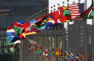 Flags at UN headquarters in New York