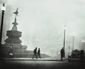 <p>About&nbsp;half as many Londoners died from the Great Smog as did from bombs during WWII. Piccadilly Circus, London (1952)&nbsp;Credit: LCC Photograph Library, London Metropolitan Archives Collection</p>