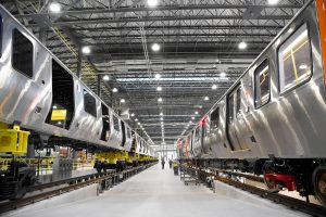 <p>Two subway cars being built at the CRRC assembly plant in Springfield (Image: Xinhua)</p>