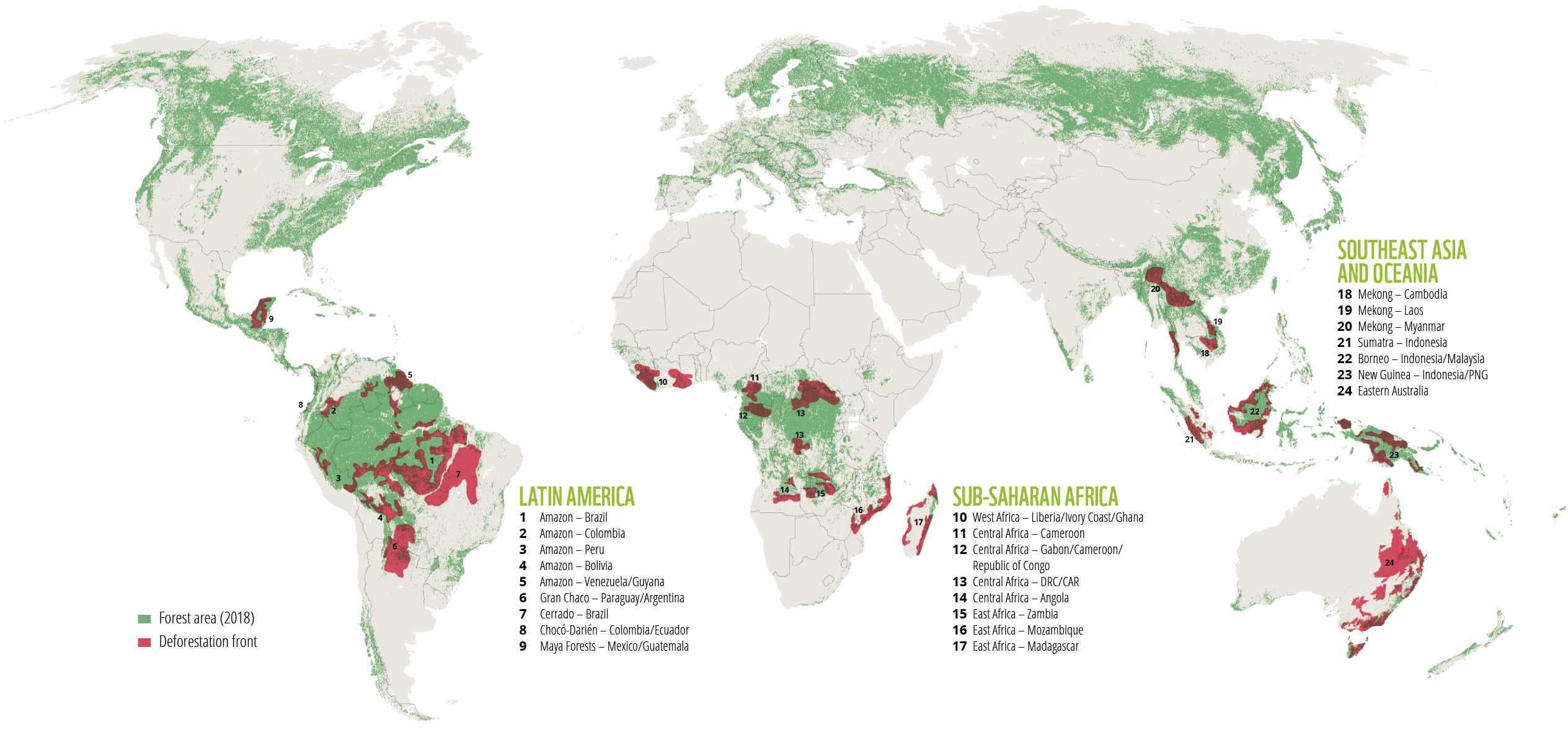Most forest loss is clustered in 24 deforestation fronts Insert map