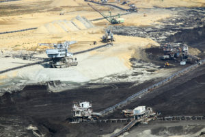 open pit coal mine with excavators and machinery Kostolac Serbia