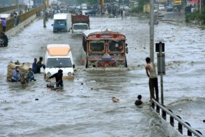 <p>Flooding in Karachi, Pakistan, in August 2020. Pakistan is one of the world’s 10 most vulnerable countries to climate change. (Image: Alamy)</p>