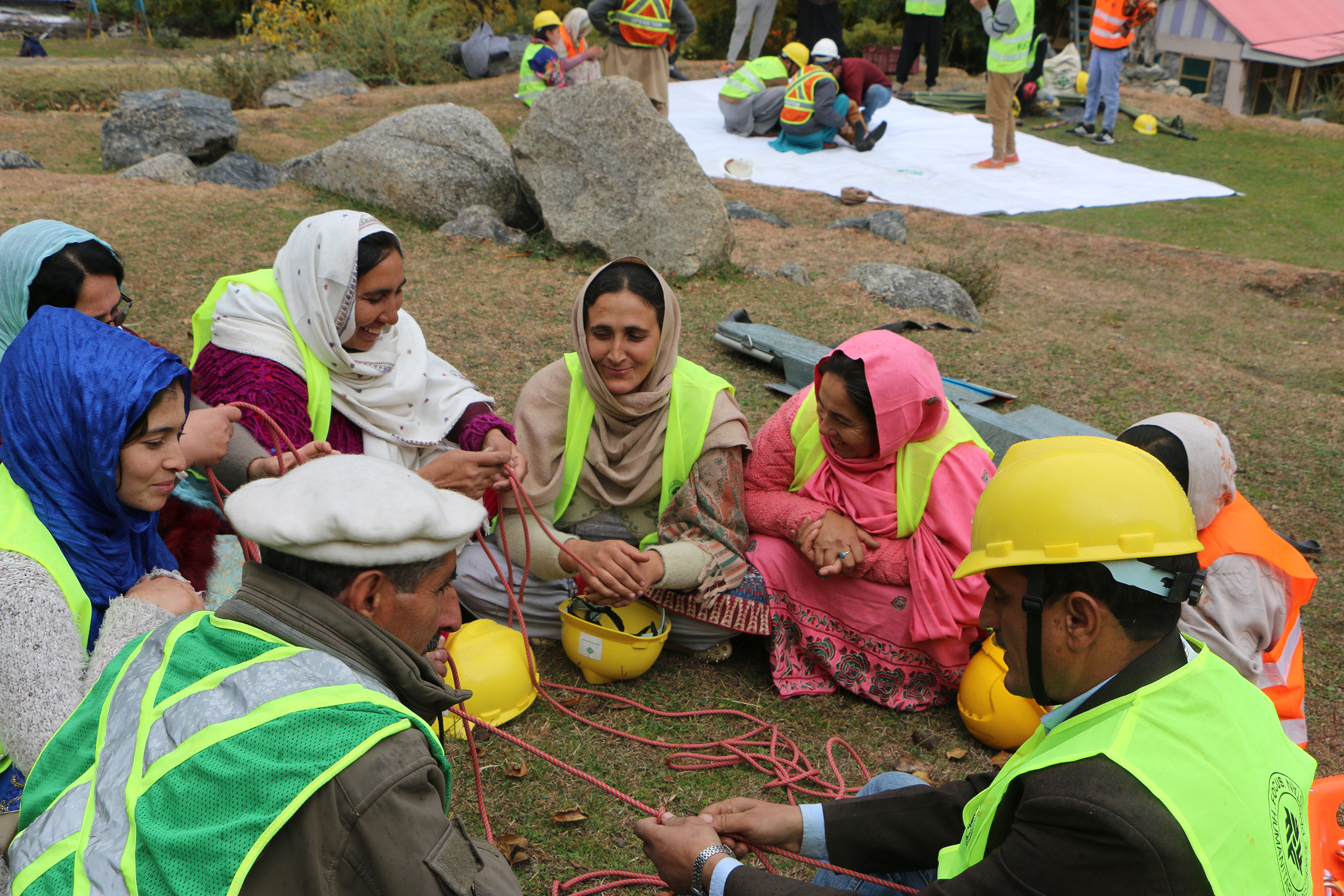 volunteers refreshing their skills on rope management