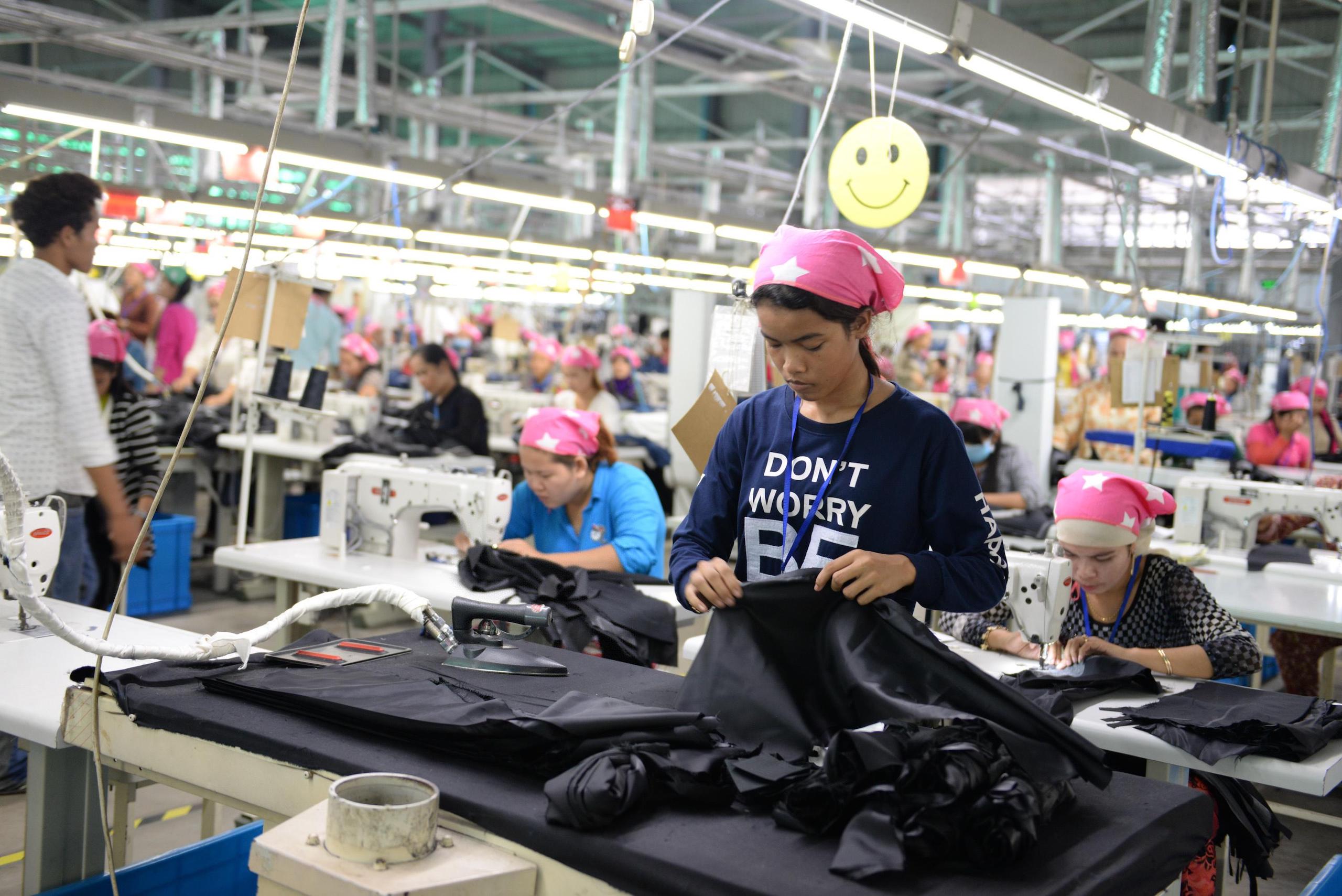 Workers at Chinese enterprise HoDo Group in the Chinese-operated Sihanoukville Special Economic Zone in Cambodia