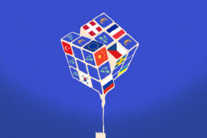 Illustration depicting CBAM (carbon border adjustment mechanism) as a rubik's cube