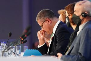 <p>COP26 President Alok Sharma fights back tears as he apologises to delegates for the last-minute watering down of the Glasgow climate pact’s language on eliminating coal power (Image: Jane Barlow / Alamy)</p>
