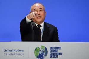<p>China&#8217;s chief climate negotiator Xie Zhenhua speaking at press briefing session on the joint China-US declaration on enhancing climate action, during the COP26 climate conference (Image: Jeff J Mitchell / Alamy)</p>