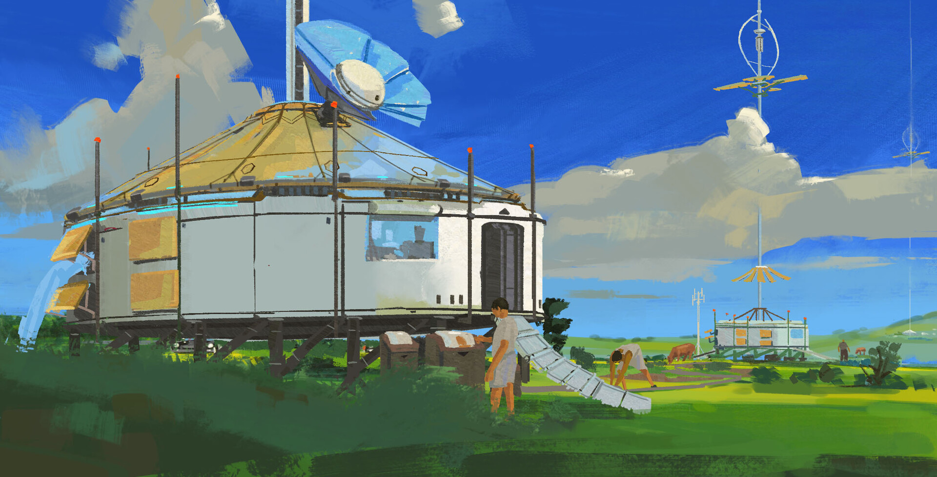 'Solar yurt' by Fernanders Sam. The solarpunk aesthetic embraces both rural and urban settings 