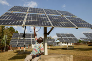 A solar power station in Arua, Uganda. “Panda bonds” – bonds sold in mainland China by a non-Chinese issuer – could unlock funding for the expansion of renewable energy projects in Africa. (Image: Joerg Boethling / Alamy)