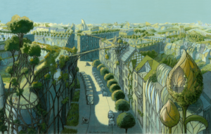 <p>In this example of a solarpunk world, new technologies will bring humans and nature closer together, even integrating living vegetation into the structure of our cities (Image: <a href="http://www.vegetalcity.net/en/">Luc Schuiten &#8211; Architect</a>)</p>