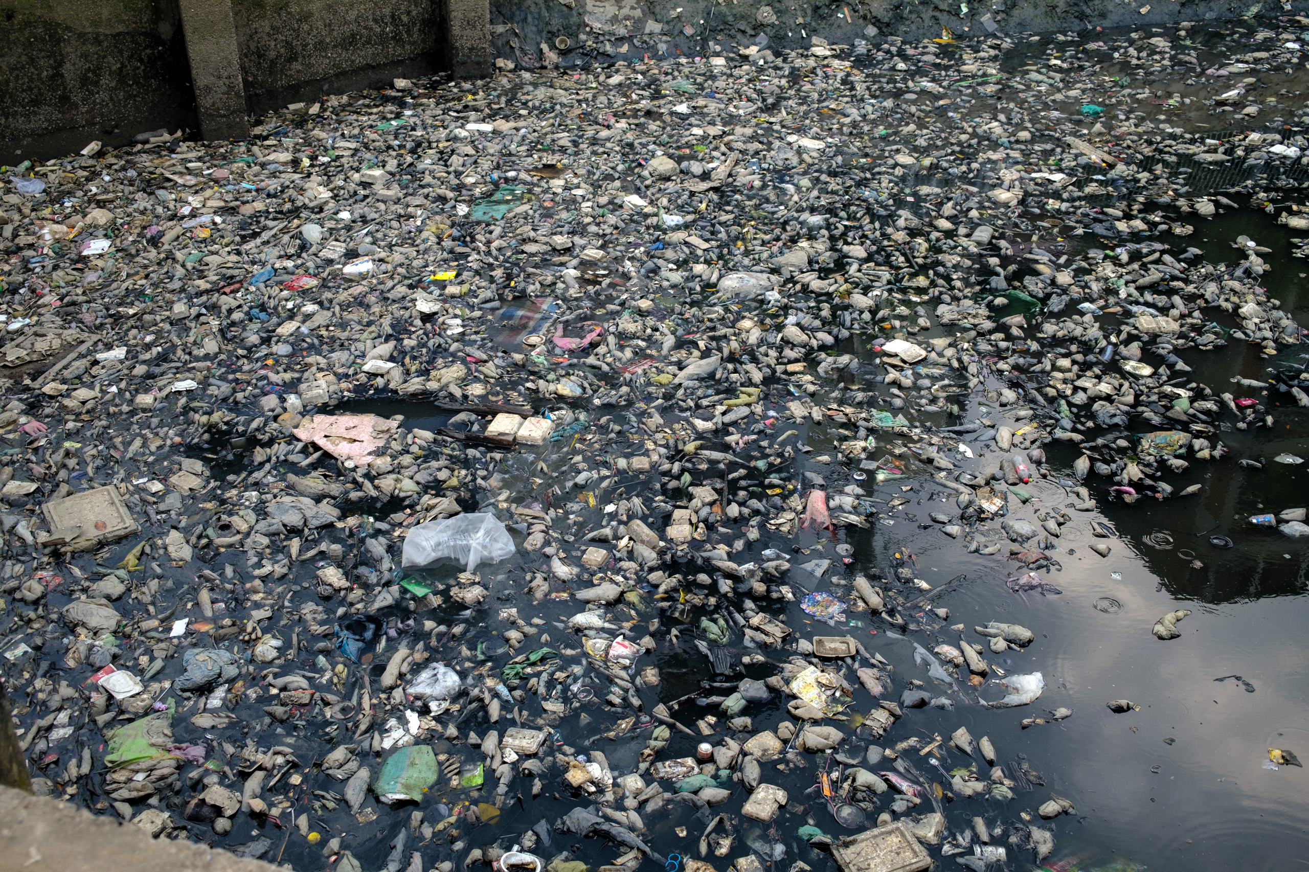 Plastic pollution collected in a river in Vietnam