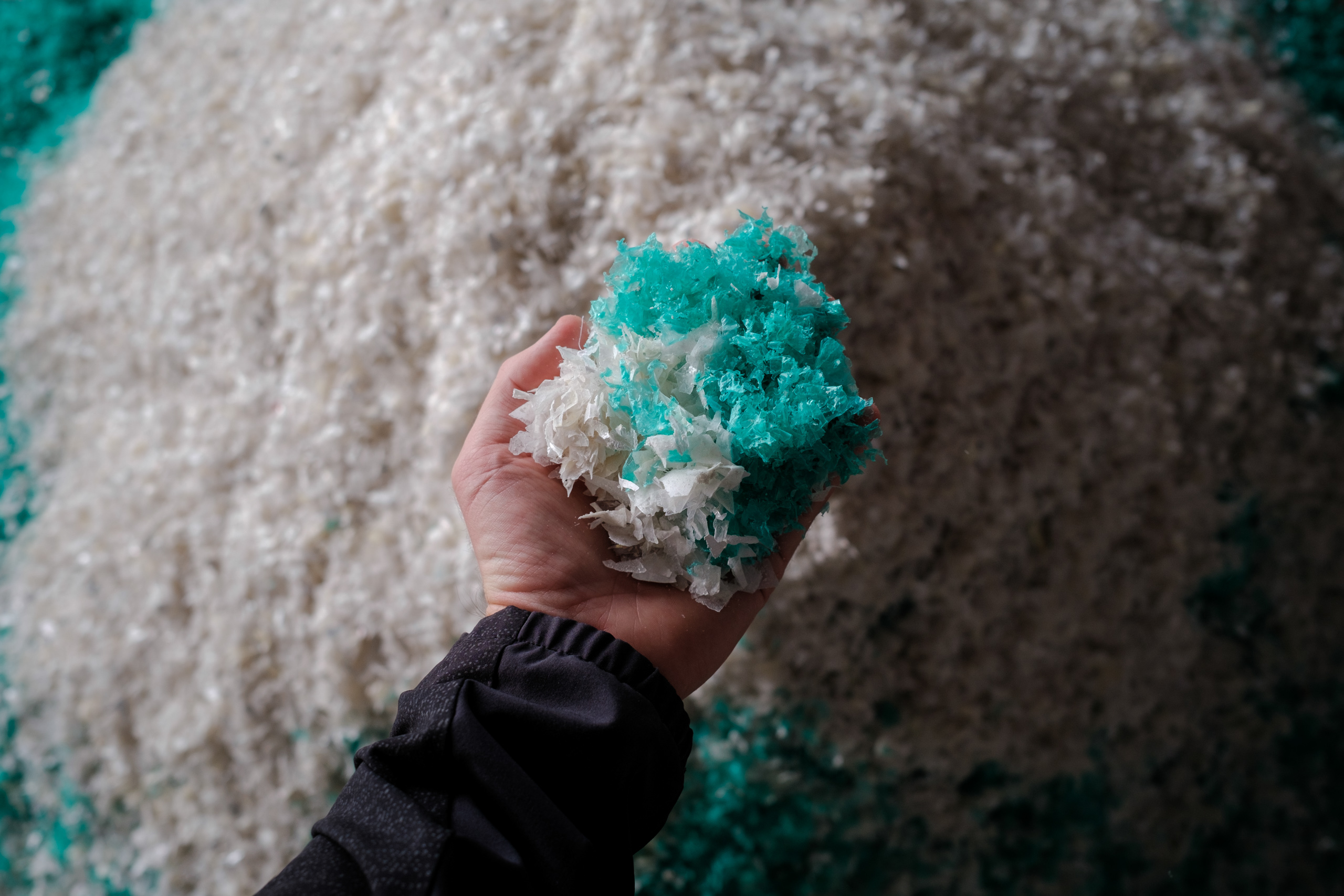 Post-industrial waste collected in southern Vietnam is turned into shreds