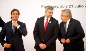 Presidents of Uruguay Luis Lacalle Pou, Paraguay Mario Abdo Benitez and Argentina Alberto Fernandez