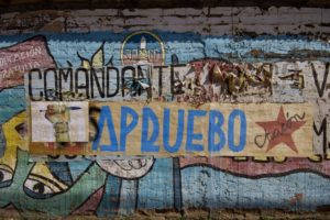 <p>Walls in La Ligua, Petorca province, call for approval of Chile’s new constitution. The region is one of the country’s most drought afflicted, but, like a majority of Chileans, its residents largely voted to reject the proposed text. (Image: Elena Basso / Diálogo Chino)</p>