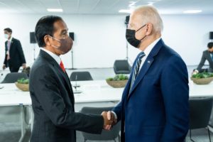 <p>Joe Biden and Joko Widodo, Indonesia’s president, during the COP26 climate talks last year. The Inflation Reduction Act improves the US’s international standing on climate action and may help negotiators push for more ambitious emissions cuts. (Image: Adam Schultz / White House via Alamy)</p>
