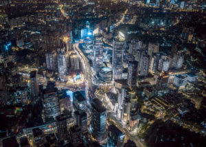 <p>The central Shanghai district of Xujiahui is 25 times as bright at night as Nanhuizui on the city’s outskirts (Image: Alamy)</p>