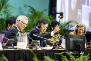 <p>COP15 President Huang Runqiu strikes the gavel at the closing plenary of the biodiversity talks in Montreal on 19 December (Image: <a href="https://www.flickr.com/photos/150988932@N04/52574740425/">CBD</a> / <a href="https://www.flickr.com/photos/150988932@N04/">Flickr</a>, <a href="https://creativecommons.org/licenses/by/2.0/">CC BY 2.0</a>)</p>