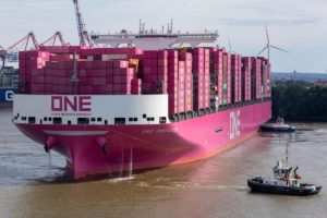 large pink container ship